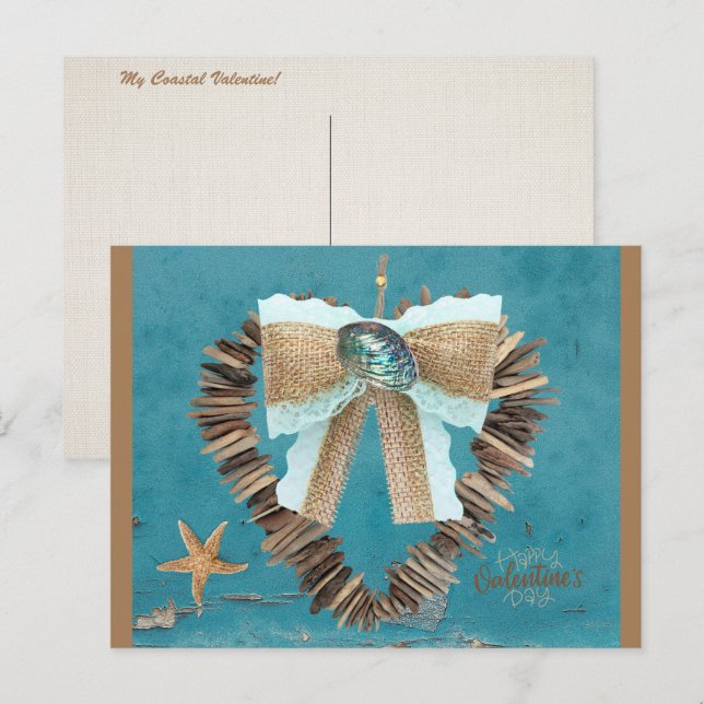 Kuststrumpemat Driftwood Heart Valentines day Vykort (Fram/baksida)