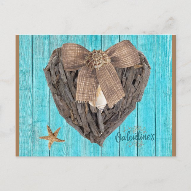 Kuststrumpemat Driftwood Heart Valentines day Vykort (Framsida)