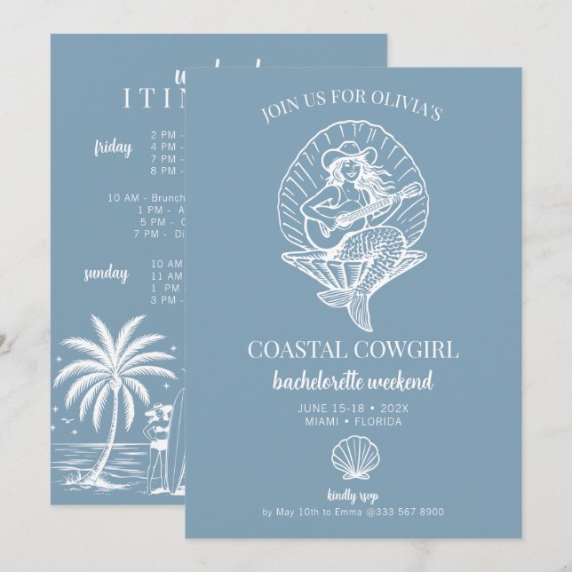 Kuststrupa Cowgirl Bachelorette helg Inbjudningar (Fram/baksida)