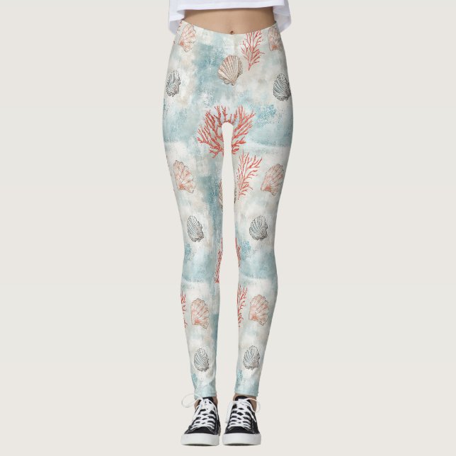 Kuststuga Aqua Snäckskalsmönster Leggings (Framsida)