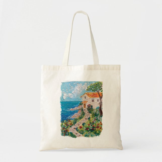 Kuststuga Original Oil Pastel Art Tote Tygkasse (Framsidan)