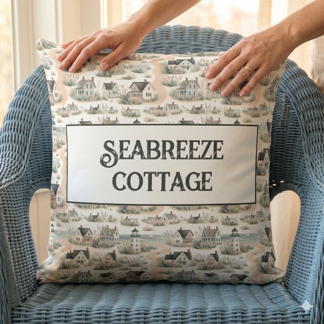 Kuststugans fyr-mönster kudde (Coastal Cottage Lighthouse Pattern Throw Pillow)