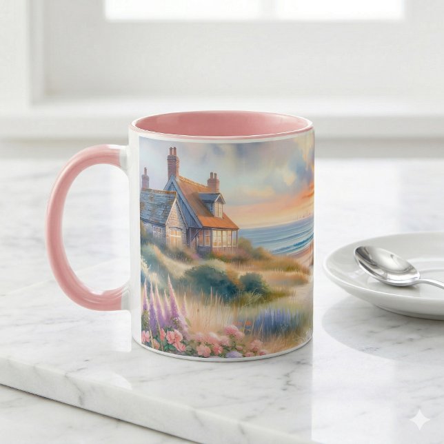 Kuststugans solnedgångsdyner Akvarell Mugg (Coastal Cottage Sunset Dunes Watercolor Mug)
