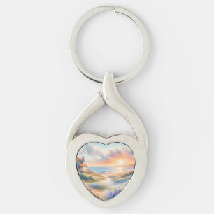 Kuststugga Solnedgångsdyner Akvarell Twisted Heart Silverfärgad Nyckelring