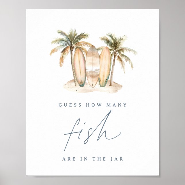 Kustsurf Baby Shower Fiskgissningslek skylt (Framsidan)