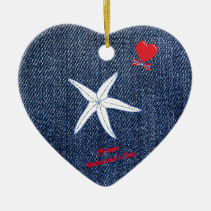 Kusttema Alla hjärtans dag Red Heart & Starfish Julgransprydnad Keramik