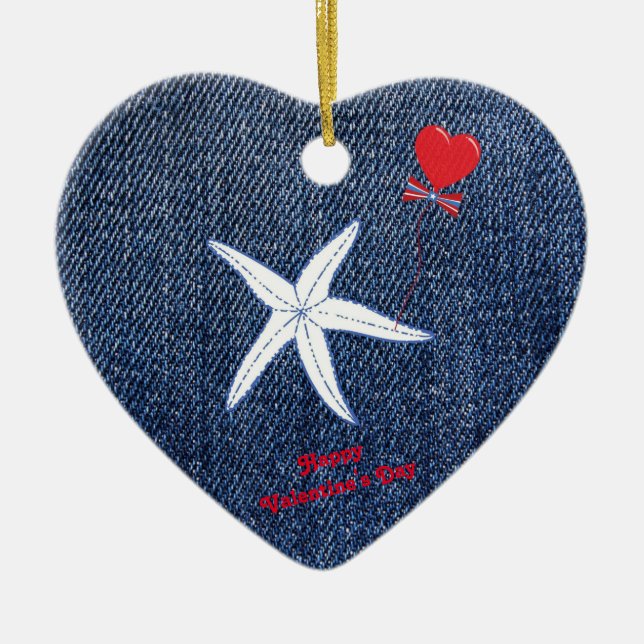 Kusttema Alla hjärtans dag Red Heart & Starfish Julgransprydnad Keramik (Framsidan)