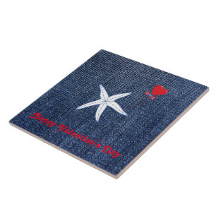 Kusttema Alla hjärtans dag Red Heart & Starfish Kakelplatta