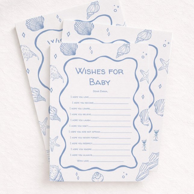 Kusttema Babyshower Önskningar för Baby Spelkort Inbjudningar (Skapare uppladdad)