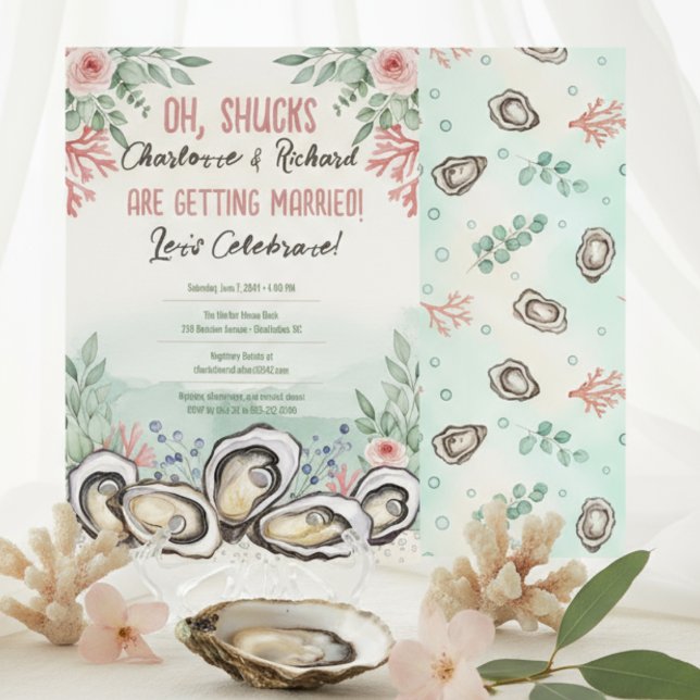 Kusttema för bröllopsfirande med ostron för par inbjudningar (Coastal Oyster Theme Couples Wedding Shower Invitation)