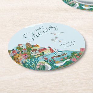 Kusttema pojke baby shower-fest underlägg papper rund