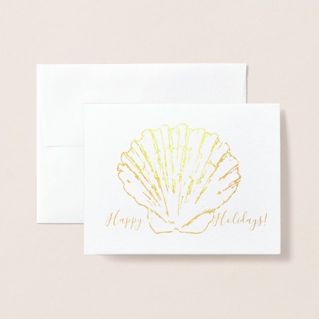 Kusttema Scallop-Helgdag för Snäcka Folierat Kort (Framsida med kuvert)