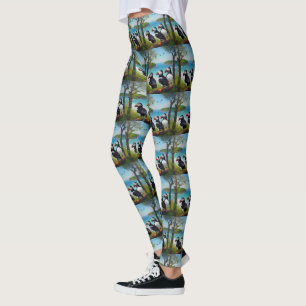 Kusttrio: tre Puffins vid stranden i oljor Leggings