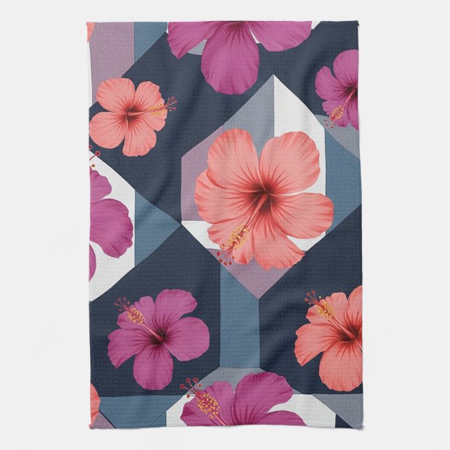 Kusttropiskt Hibiscus-mönster (8) Kökshandduk (Vertikal)