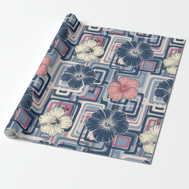 Kusttropiskt Hibiskus-mönster (10) Presentpapper (Utrullad)
