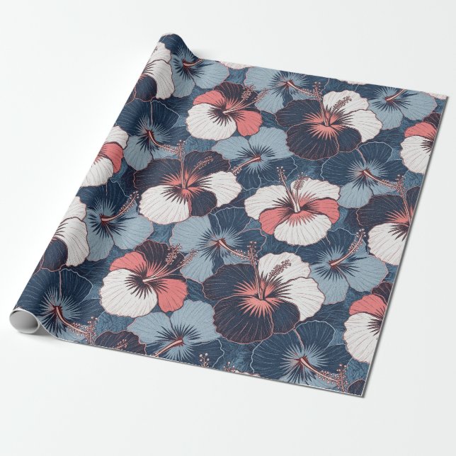 Kusttropiskt Hibiskus-mönster (14) Presentpapper (Utrullad)
