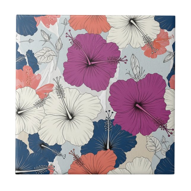 Kusttropiskt Hibiskus-mönster (15) Kakelplatta (Framsidan)