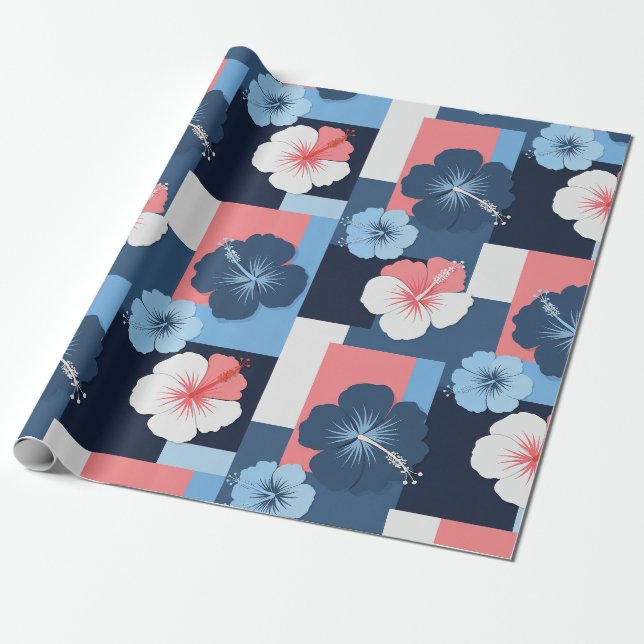 Kusttropiskt hibiskusmönster (11) presentpapper (Utrullad)
