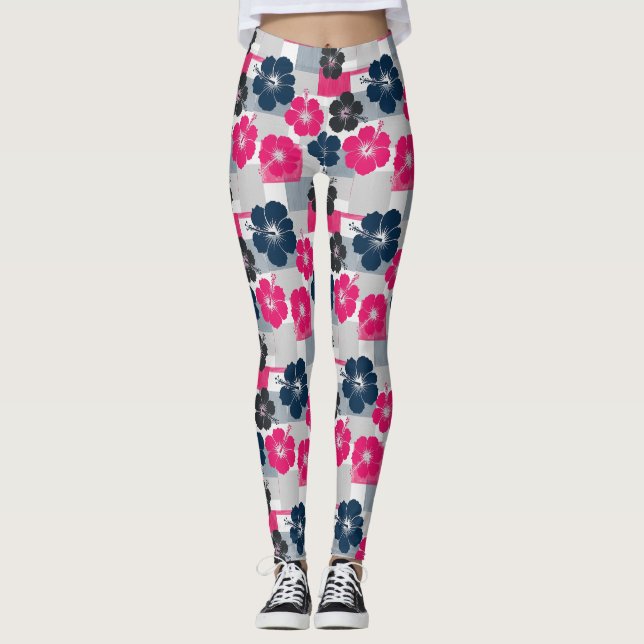 Kusttropiskt Hibiskusmönster (13) Leggings (Framsida)