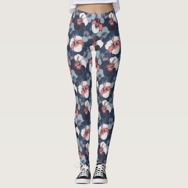 Kusttropiskt hibiskusmönster (14) leggings (Framsida)