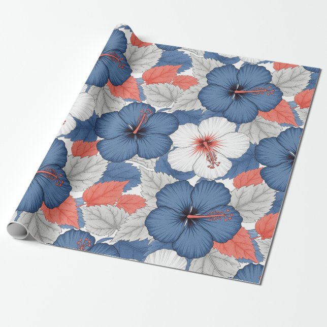 Kusttropiskt hibiskusmönster (1) presentpapper (Utrullad)