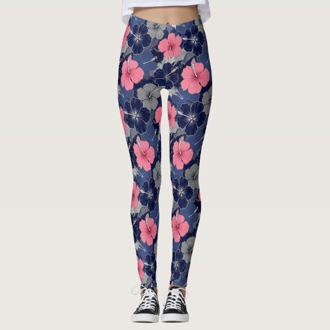 Kusttropiskt hibiskusmönster (2) leggings (Framsida)
