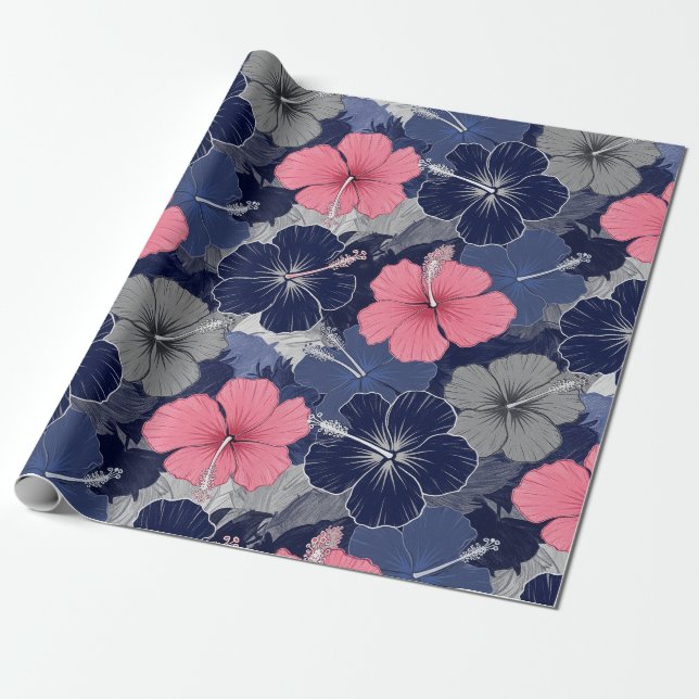 Kusttropiskt hibiskusmönster (2) presentpapper (Utrullad)