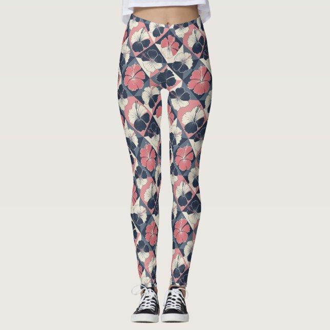 Kusttropiskt hibiskusmönster (3) leggings (Framsida)