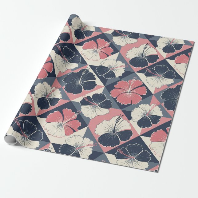 Kusttropiskt hibiskusmönster (3) presentpapper (Utrullad)