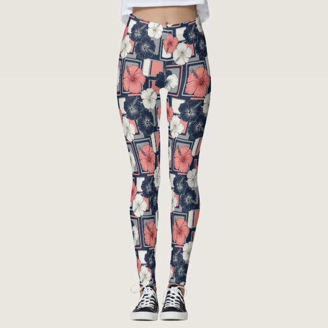 Kusttropiskt Hibiskusmönster (4) Leggings (Framsida)