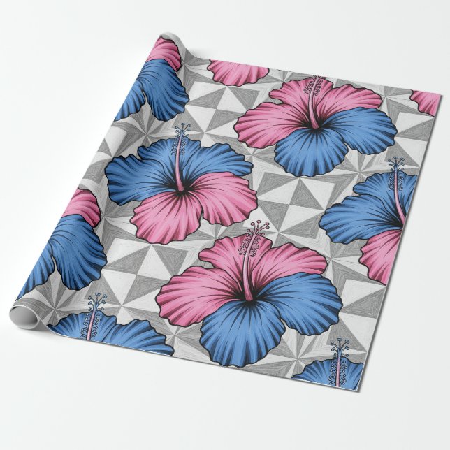 Kusttropiskt hibiskusmönster (5) presentpapper (Utrullad)