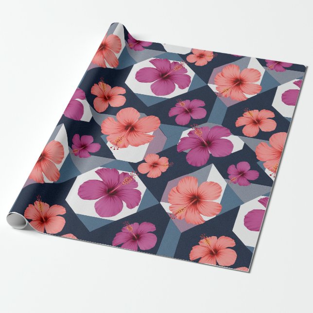 Kusttropiskt hibiskusmönster (8) presentpapper (Utrullad)