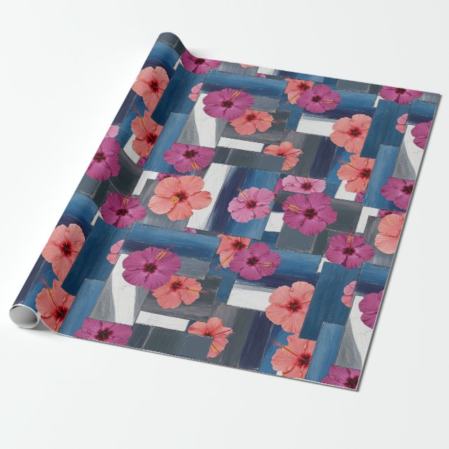 Kusttropiskt hibiskusmönster (9) presentpapper (Utrullad)