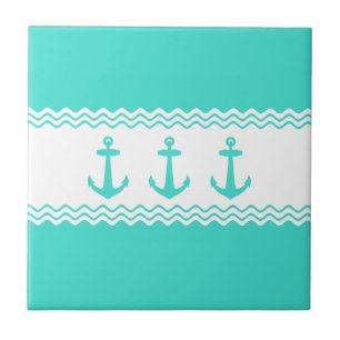 Kustturkos White Rand Anchor Nautical Kakelplatta