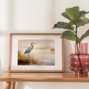 Kustutlösning: Seashore Crane Watercolor Skriv ut Poster