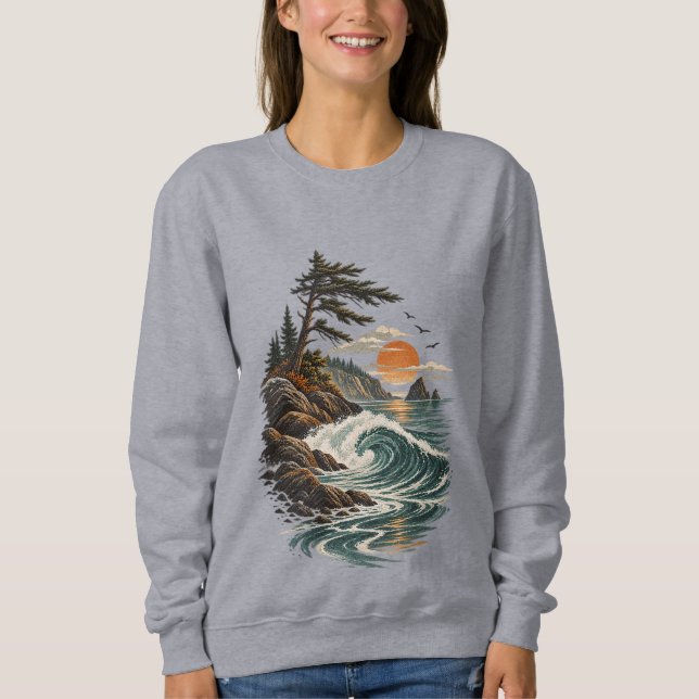 Kustvåg Solnedgångslandskap T Shirt (Framsida)