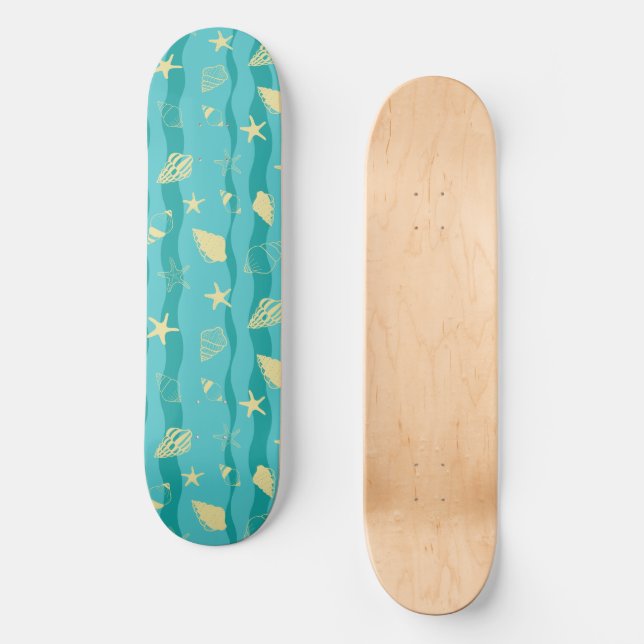 Kustvågor & snäckmönster mini skateboard bräda 18,5 cm (Framsida)