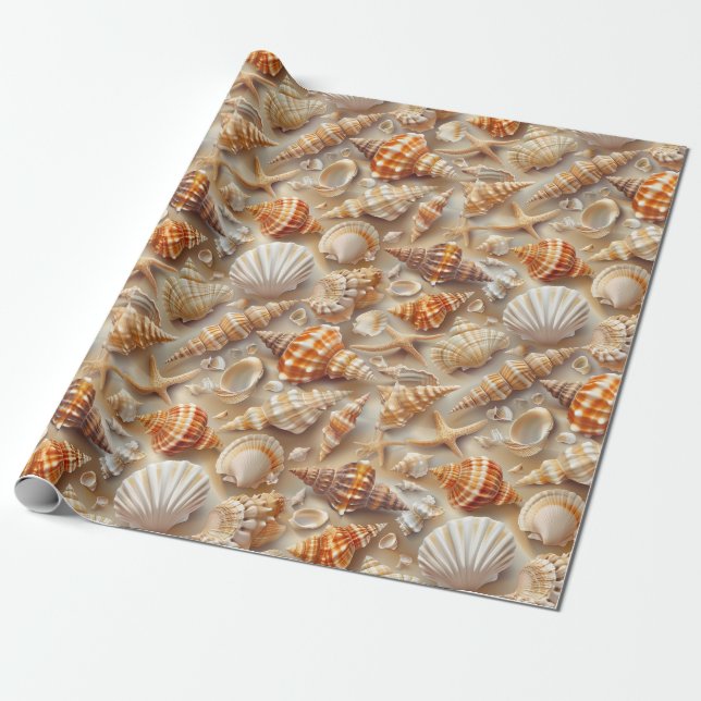 Kustvatten Elegance Seashell Mönster Presentpapper (Utrullad)
