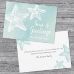 Kustvattenfärg Beach-jul Julkort<br><div class="desc">Elegant Beach-Säsonhälsningar: Seas & Hälsning Blue Watercolor Starfish Helgdag Card. En roligt spelar på Säsonhälsningar med "Seas & Hälsning (du kan byta till det klassiska ord om du vill). Kute och enkel, modern strandmatad utskrift. En tealblåfärgad bakgrund med vit stjärnfisk rak från havet! Du kan naturligtvis ändra hela texten och...</div>