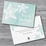 Kustvattenfärg Beach-jul Julkort<br><div class="desc">Elegant Beach-Säsonhälsningar: Seas & Hälsning Blue Watercolor Starfish Helgdag Card. En roligt spelar på Säsonhälsningar med "Seas & Hälsning (du kan byta till det klassiska ord om du vill). Kute och enkel, modern strandmatad utskrift. En tealblåfärgad bakgrund med vit stjärnfisk rak från havet! Du kan naturligtvis ändra hela texten och...</div>