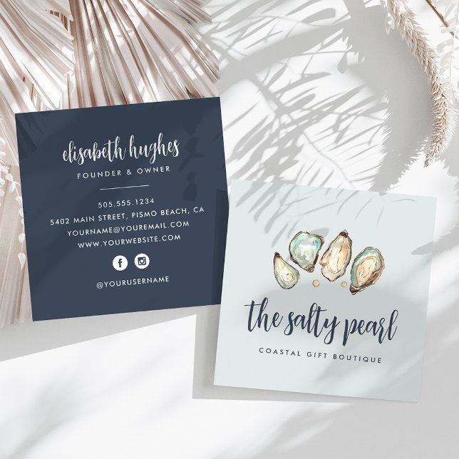 Kustvattenfärg Pearl & Oyster Square Fyrkantigt Visitkort (Skapare uppladdad)