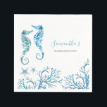 Kustvattenfärg Seahorse Personlig Napkins Pappersservett<br><div class="desc">Upptäck havets karm med våra utsökta kustvattenfärgsblöjor, visa elegant sjöar, stjärnfisk och havskorall som målats i vibrerande turkospoler. Skräddarna med dina personliger för att lägga till en speciell beröring till något sommarhus party eller bachelorette firande. Om du vill ha ett sammanhängande utseende kan du utforska matchande design på www.zazzle.com/dotellabelle. Med...</div>