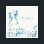 Kustvattenfärg Seahorse Personlig Napkins Pappersservett<br><div class="desc">Upptäck havets karm med våra utsökta kustvattenfärgsblöjor, visa elegant sjöar, stjärnfisk och havskorall som målats i vibrerande turkospoler. Skräddarna med dina personliger för att lägga till en speciell beröring till något sommarhus party eller bachelorette firande. Om du vill ha ett sammanhängande utseende kan du utforska matchande design på www.zazzle.com/dotellabelle. Med...</div>