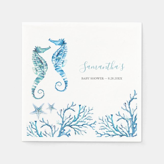 Kustvattenfärg Seahorse Personlig Napkins Pappersservett (Framsidan)