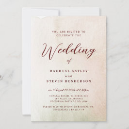Kustvattenfärg Sepia Elegant bröllop Inbjudningar