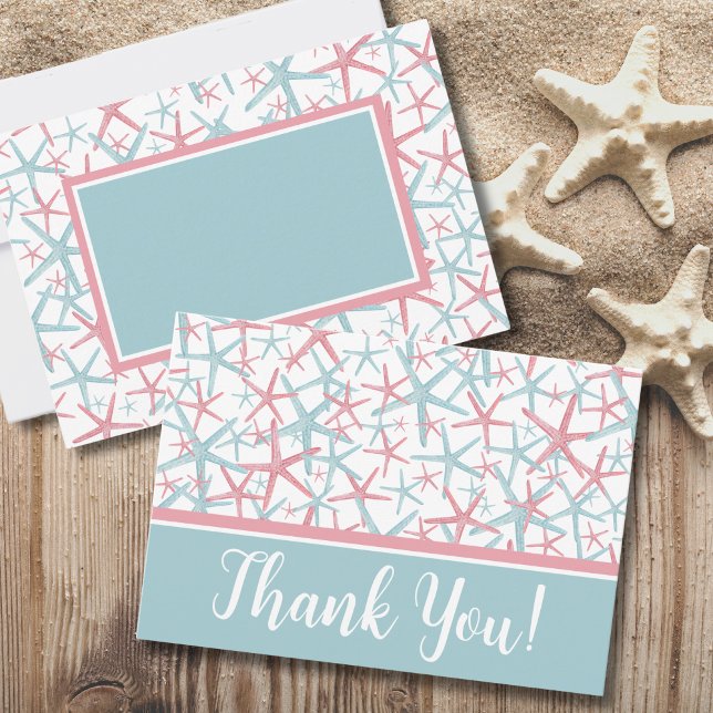 Kustvattenfärg Strand Tack Kort (Cute Typography Coastal Watercolor Starfish Beach Thank You Card)