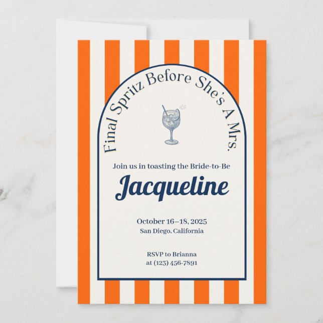 Kustvattenklostret Spritz Bachelorette Itinerary,  Inbjudningar (Framsida)