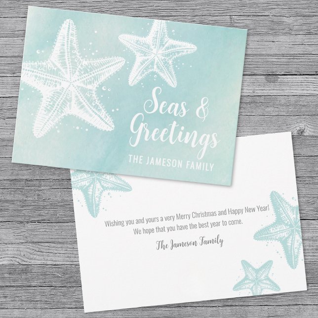 Kustvattens akvarell strand jul julkort (Elegant Beach Seasons Greetings Holiday Card)
