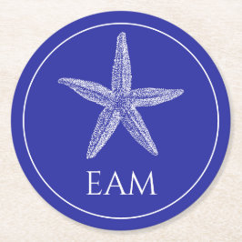 Kustvit starfisk på marinblått monogram underlägg papper rund