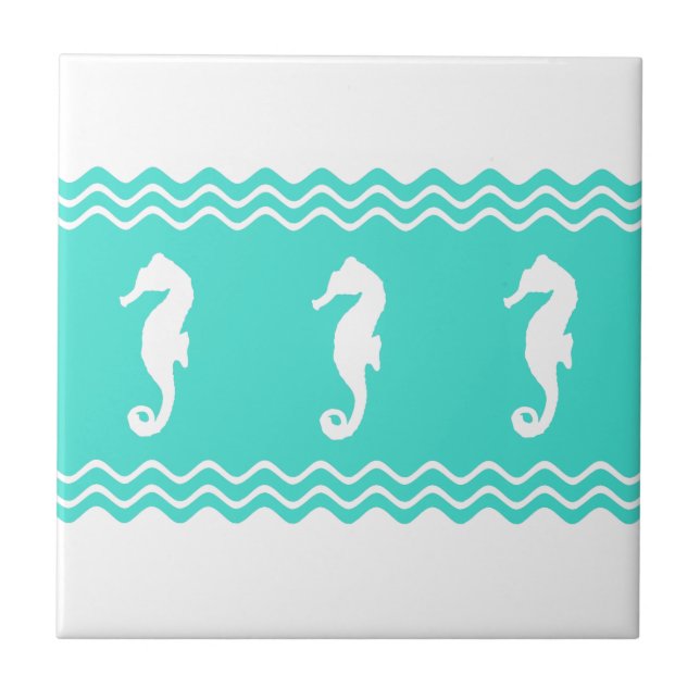 Kustvit turkos Ocean Seahorse Kakelplatta (Framsidan)